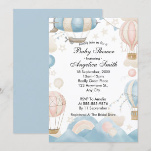 Watercolor Hot Air Balloon Baby Shower Invitation