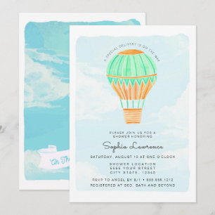 Watercolor Hot Air Balloon Baby Shower Invitation