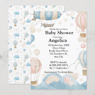 Watercolor Hot Air Balloon Baby Shower Invitation