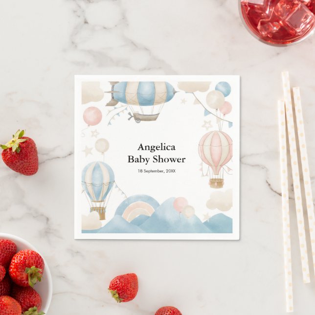 Watercolor Hot Air Balloon Baby Shower  Napkins (Insitu)