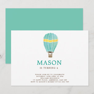 Watercolor Hot Air Balloon Birthday Invitation