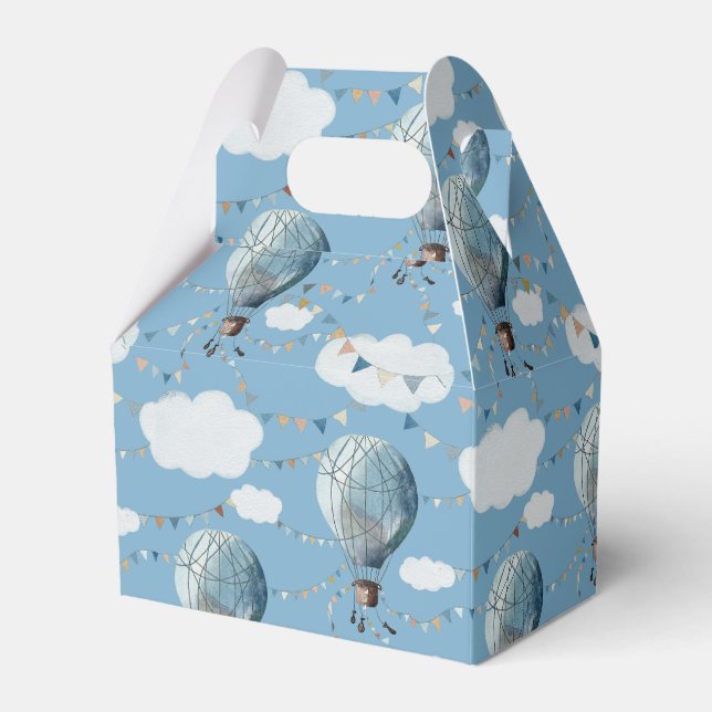 Watercolor Hot Air Balloon Blue //  Favour Box (Front Side)