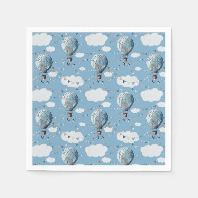 Watercolor Hot Air Balloon Blue // Kid’s Birthday Napkin (Front)