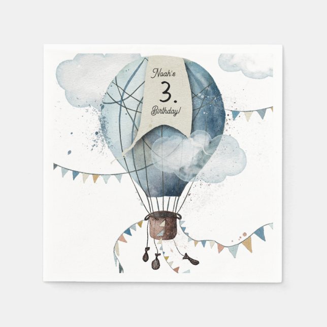 Watercolor Hot Air Balloon // Kid’s Birthday Napkin (Front)