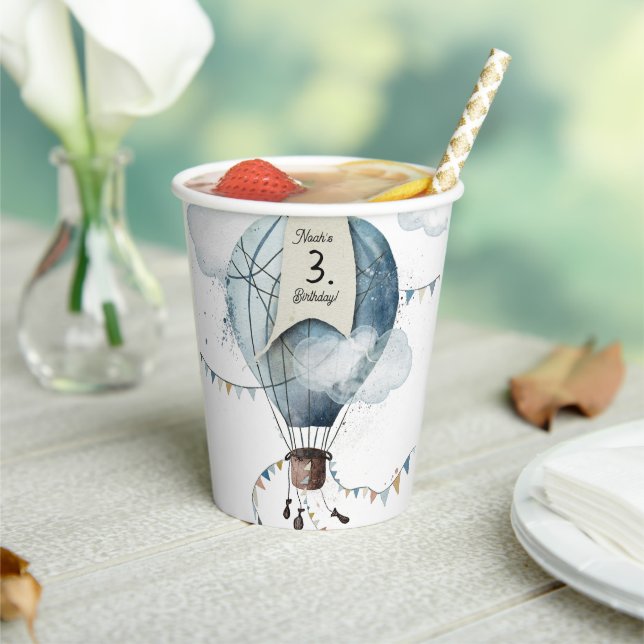 Watercolor Hot Air Balloon // Kid’s Birthday Paper Cups (Insitu)