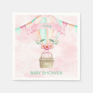 Watercolor Hot Air Balloon Mint Pink Peach Napkin