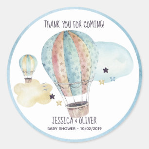 Watercolor Hot Air Balloon Party in Blue Classic Round Sticker