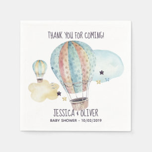 Watercolor Hot Air Balloon Party in Blue Napkin