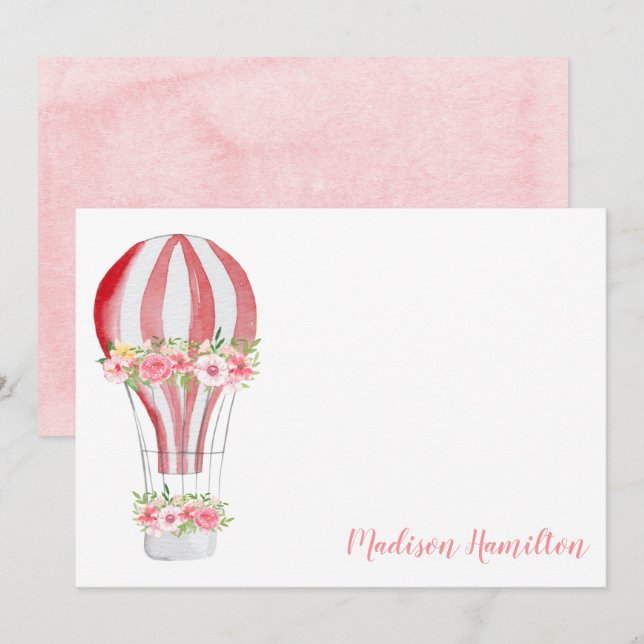Watercolor Hot Air Balloon Personalised Stationery Card (Front/Back)