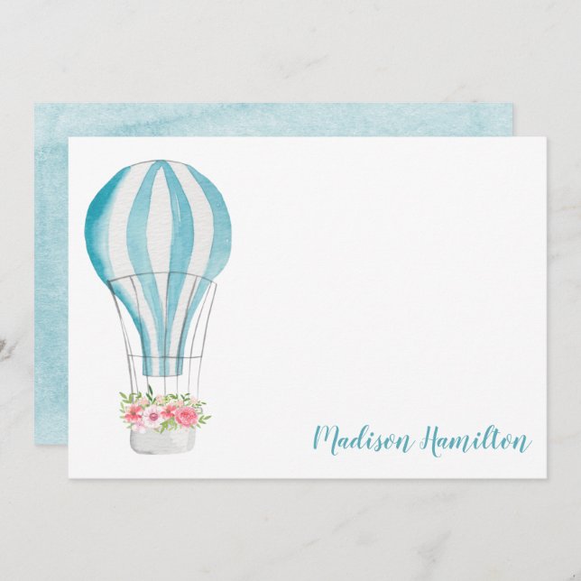 Watercolor Hot Air Balloon Personalised Stationery Card (Front/Back)