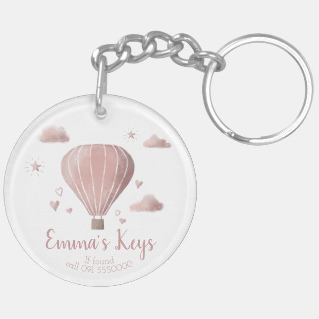 Watercolor Hot Air Balloon Scene Acrylic Keychain (Back Right)