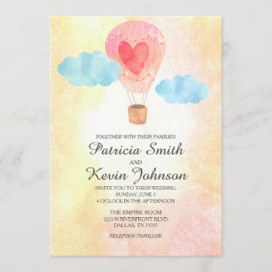 Watercolor Hot Air Balloon Wedding Invitation