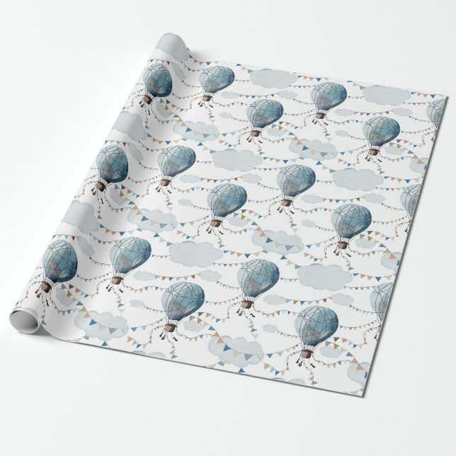 Watercolor Hot Air Balloon White // Wrapping Paper (Unrolled)