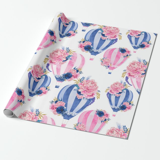 Watercolor Hot Air Balloon Wrapping Paper Roll (Unrolled)
