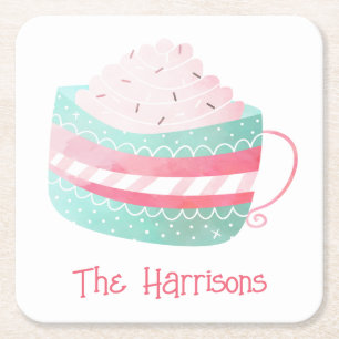 Watercolor Hot Chocolate Christmas Paper Coasters