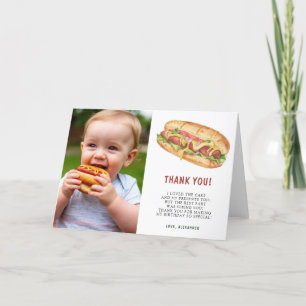 Watercolor Hot Dog First Birthday Party Thank You Card