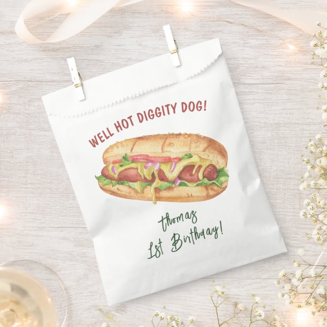 Watercolor Hot Dog Kids Birthday Favour Bags (Clipped)