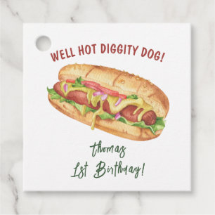 Watercolor Hot Dog Kids Birthday Favour Tags