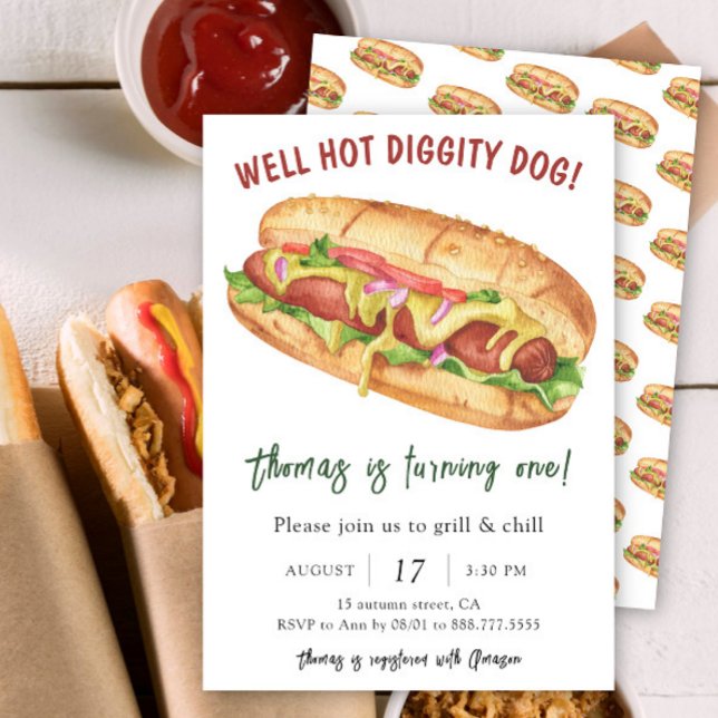 Watercolor Hot Dog Kids Birthday Invitation (Creator Uploaded)