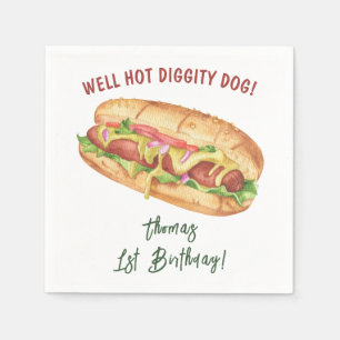 Watercolor Hot Dog Kids Birthday Napkin