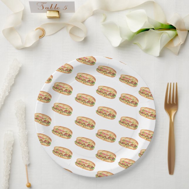 Watercolor Hot Dog Kids Birthday Paper Plate (Wedding)