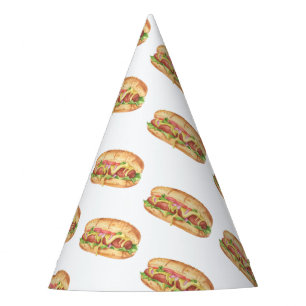 Watercolor Hot Dog Kids Birthday Party Hat