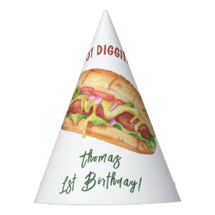 Watercolor Hot Dog Kids Birthday Party Hat