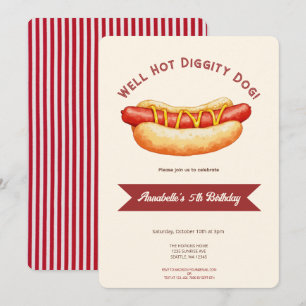Watercolor Hot Dog Summer Kids Birthday Party Invitation