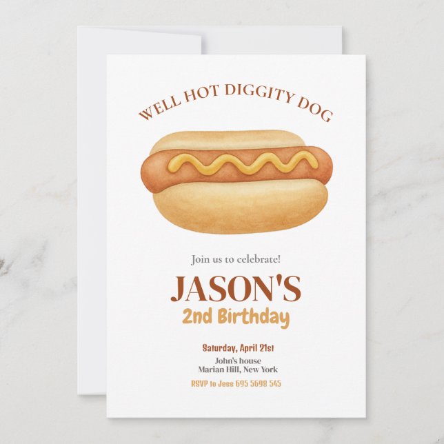 Watercolor Hot Dog Summer Kids Birthday Party Invitation (Front)