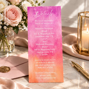 Watercolor Hot Pink and Orange Wedding Details Menu