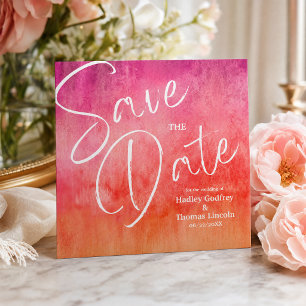 Watercolor Hot Pink and Orange Wedding Invitation