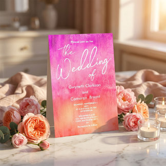 Watercolor Hot Pink and Orange Wedding Invitation
