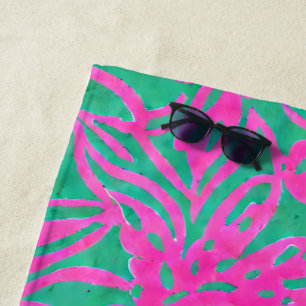 Watercolor Hot Pink Aqua Oversize Damask Inspired Beach Towel