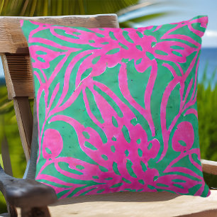 Watercolor Hot Pink Aqua Oversize Damask Inspired  Cushion