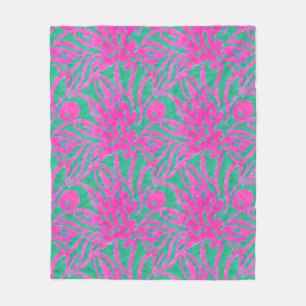 Watercolor Hot Pink Aqua Oversize Damask Inspired Fleece Blanket