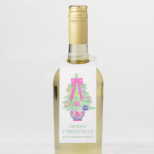 Watercolor Hot Pink Bow Ginger Jar Christmas Gift Bottle Tag