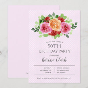 Watercolor Hot Pink Floral Birthday Invitations