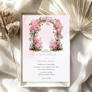 Watercolor hot pink magenta roses wedding arch invitation