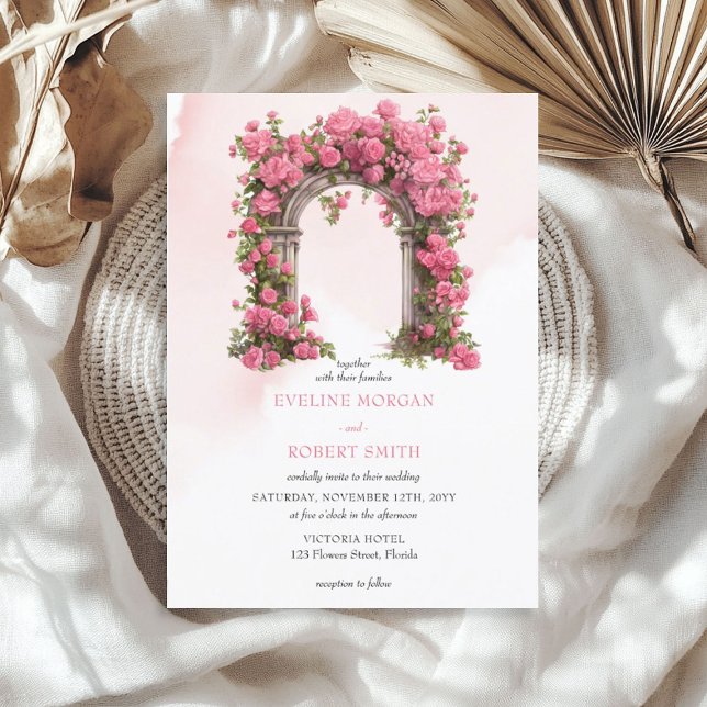 Watercolor hot pink magenta roses wedding arch  invitation (Watercolor hot pink magenta roses wedding arch invitation)