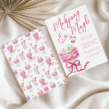 Watercolor Hot Pink Mahjong Cocktails Party