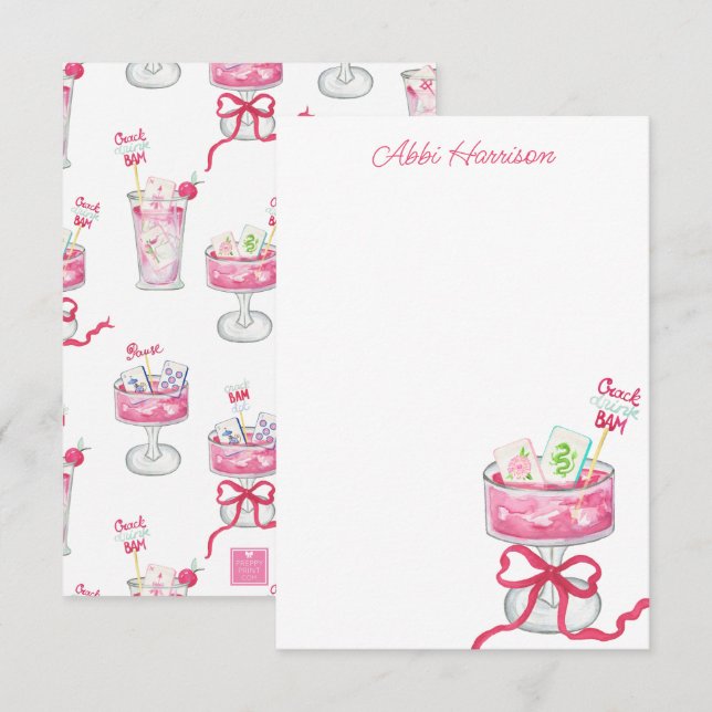 Watercolor Hot Pink Mahjong Cocktails Thank You Card (Front/Back)