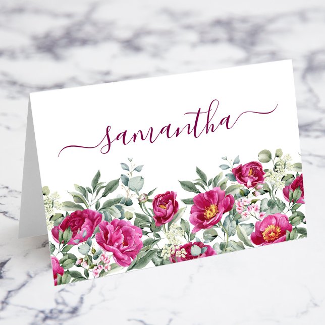 Watercolor Hot Pink Peonies Individual Place Card (Watercolor Hot Pink Peonies Individual Place Card)