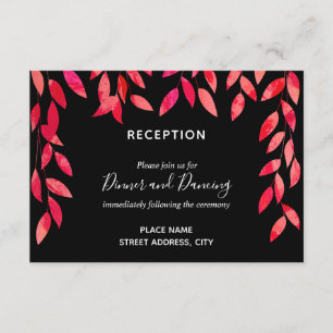 Watercolor Hot Pink Vines on Black Wedding Enclosure Card