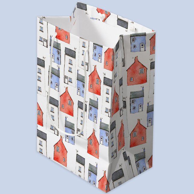 Watercolor House Art Housewarming Medium Gift Bag (Watercolor house pattern housewarming gift bag)