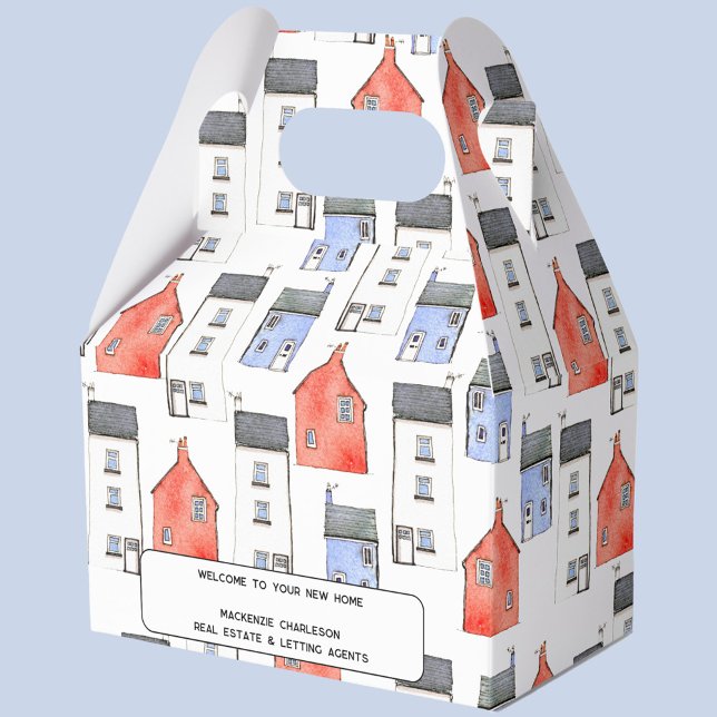 Watercolor House Art Real Estate Agent Gift Box (Watercolor house art custom text real estate letting agent business housewarming favor box)