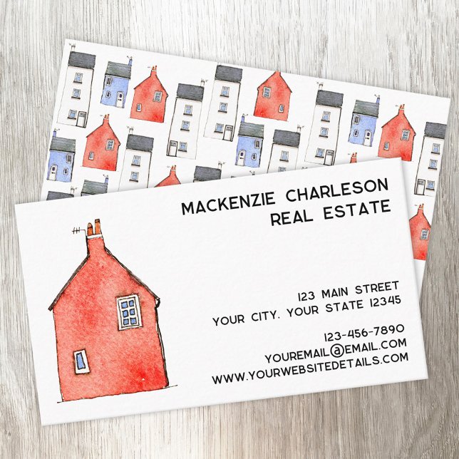 Watercolor House Art Real Estate Letting Agent Business Card (Watercolor house art custom text business card for real estate letting agent building home services)