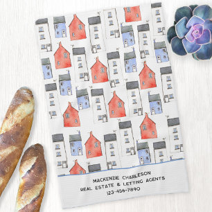 Watercolor House Art Real Estate Letting Agent Tea Towel