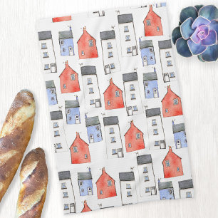 Watercolor House Art Tea Towel