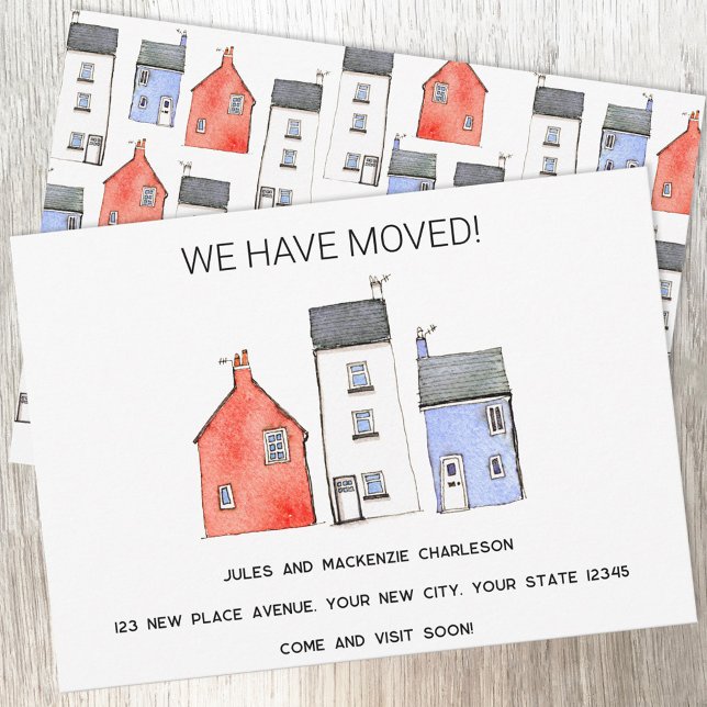 Watercolor House Change of Address Announcement (We have moved watercolor house art moving new home announcement)