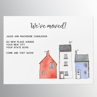 Watercolor House Change of Address Magnetic Card